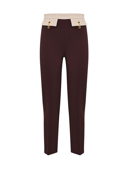 Pantaloni in doppio crepe bi-color Merlot/Milk Elisabetta Franchi | PAT0156E2EH8